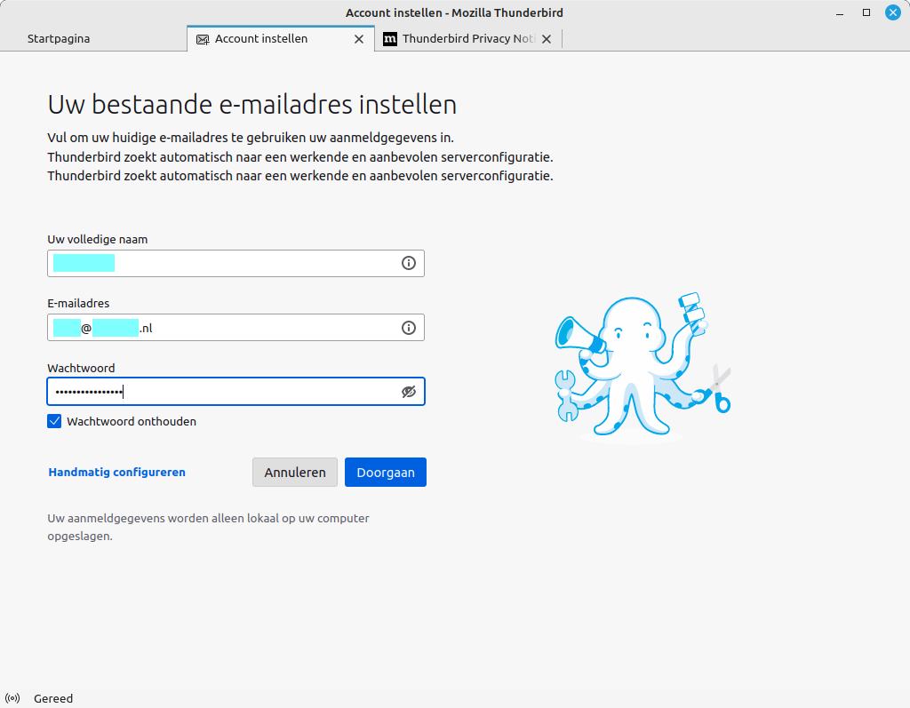 Invullen email gegevens